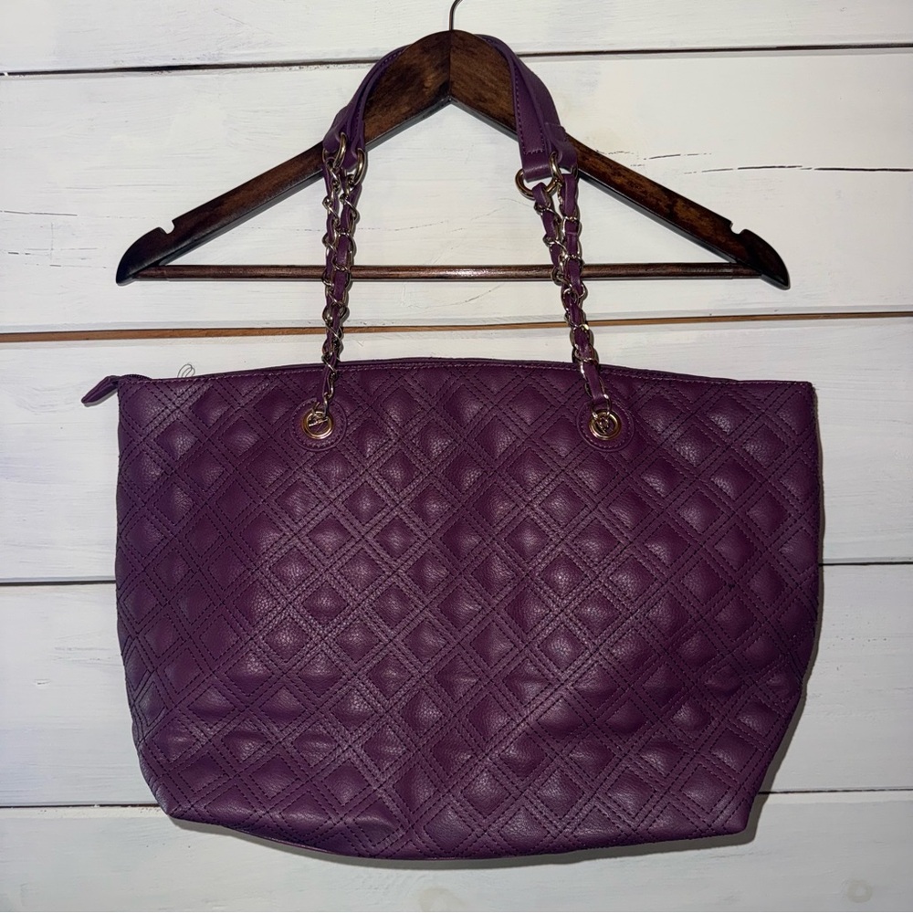 Purple Quilted Tote Bag with Gold Hardware
